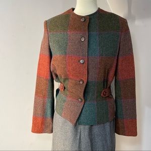 Vintage 70s Butte Wool Plaid Jacket Teal Orange Preppy Dark Academia Blazer